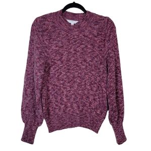 Time and Tru Purple Fuzzy Sweater Size Medium 8-10 Long Knit Puff Sleeves Womens